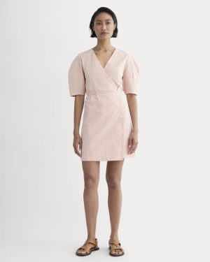 The Seersucker Mini Wrap Dress | Soft Orange