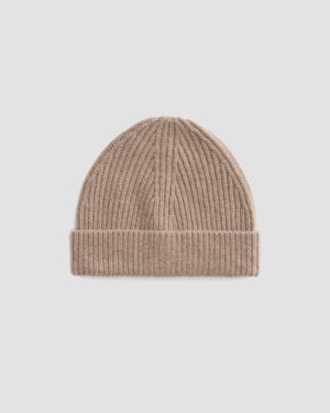 The Cashmere Fine Rib Beanie | Heathered Woodsmoke