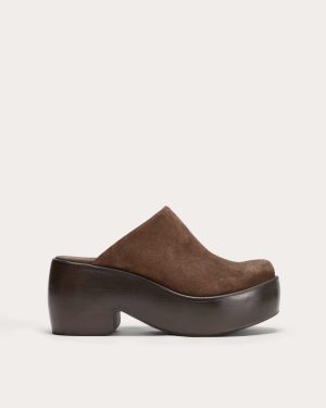 The Wooden Puffa Clog | Dark Umber Suede