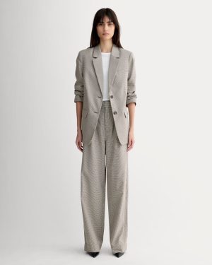 The Draper Pleated Pant in Buttersmooth | Deep Taupe Mini Gingham | 32 Inseam
