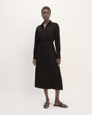 The Mini Jacquard Stripe Shirt Dress | Black