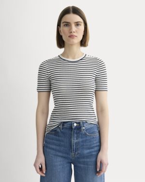 The Sweater Tee in Ultrasoft Merino | Bone / Navy