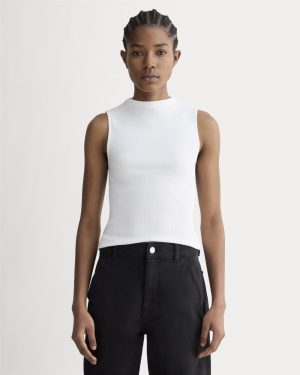 The Luxe Rib Funnel-Neck Tank | White