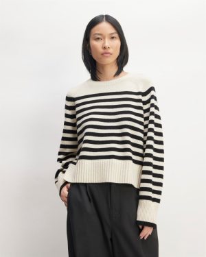 The Boxy Crew in Cashmere | Bone / Black