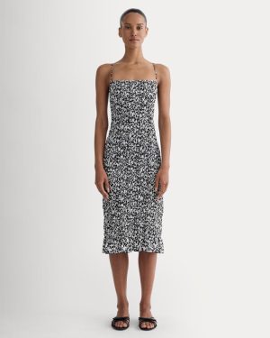 The Smocked Column Dress | Bone / Black Floral