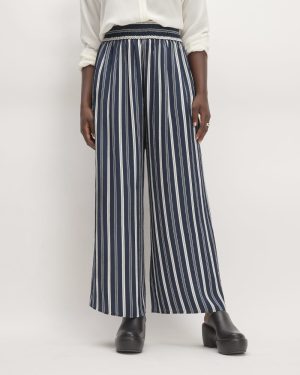 The Satin Pull-On Pant | Navy / Bone
