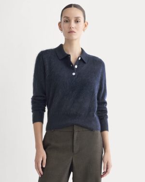 Lush Cashmere Cropped Polo Sweater | Starry Navy