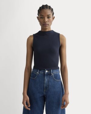 The Luxe Rib Funnel-Neck Tank | Navy